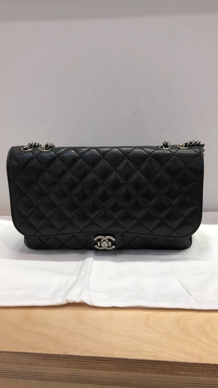 CC Push Lock Flap Bag Stitched Calfskin Jumbo - Deep Luxury