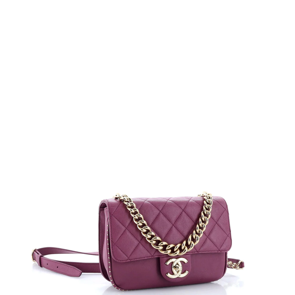 Chain Handle CC Flap Bag Quilted Caviar with Studded Detail Small - Deep Luxury