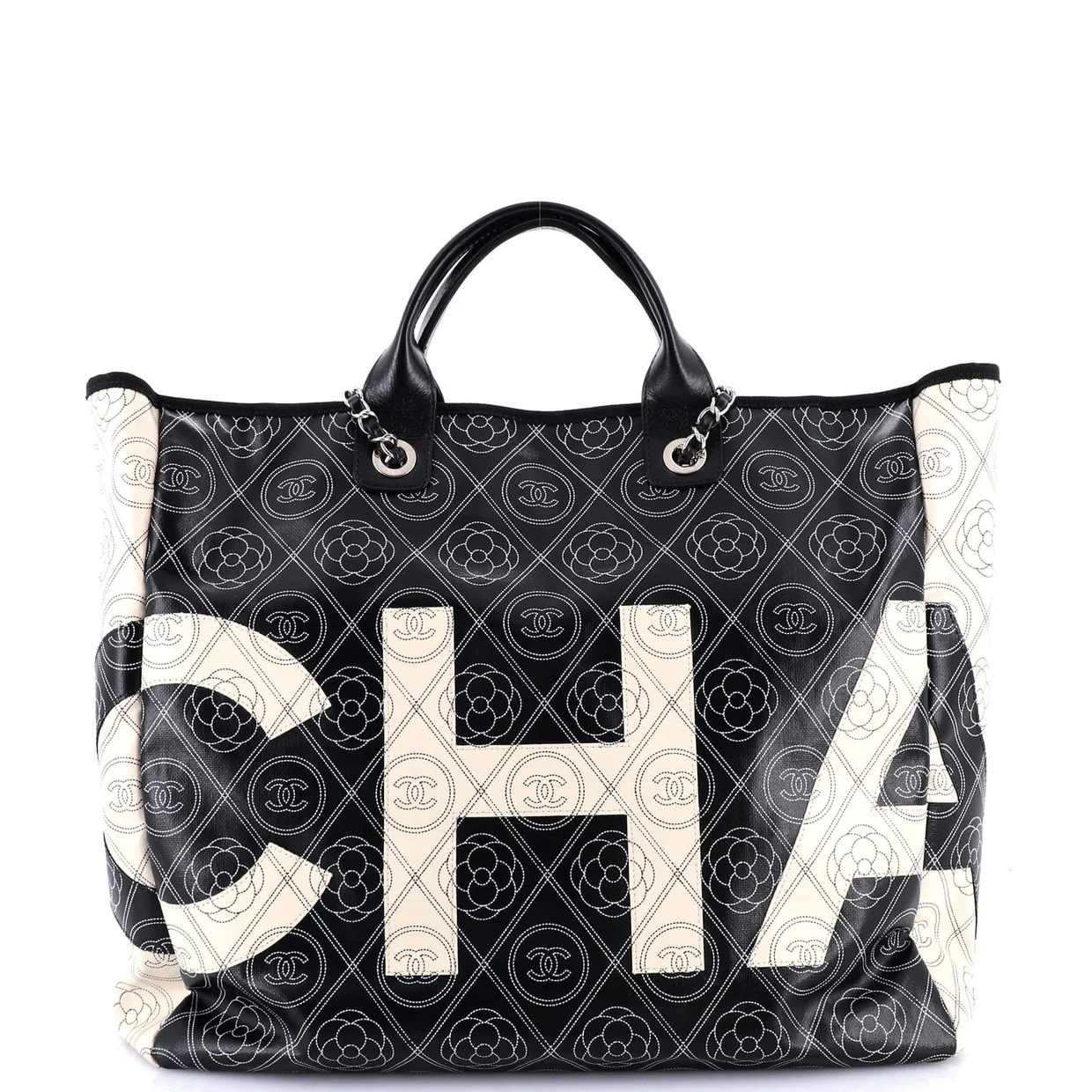 Logo Camellia Shopping Tote Printed Coated Canvas Medium - Deep Luxury