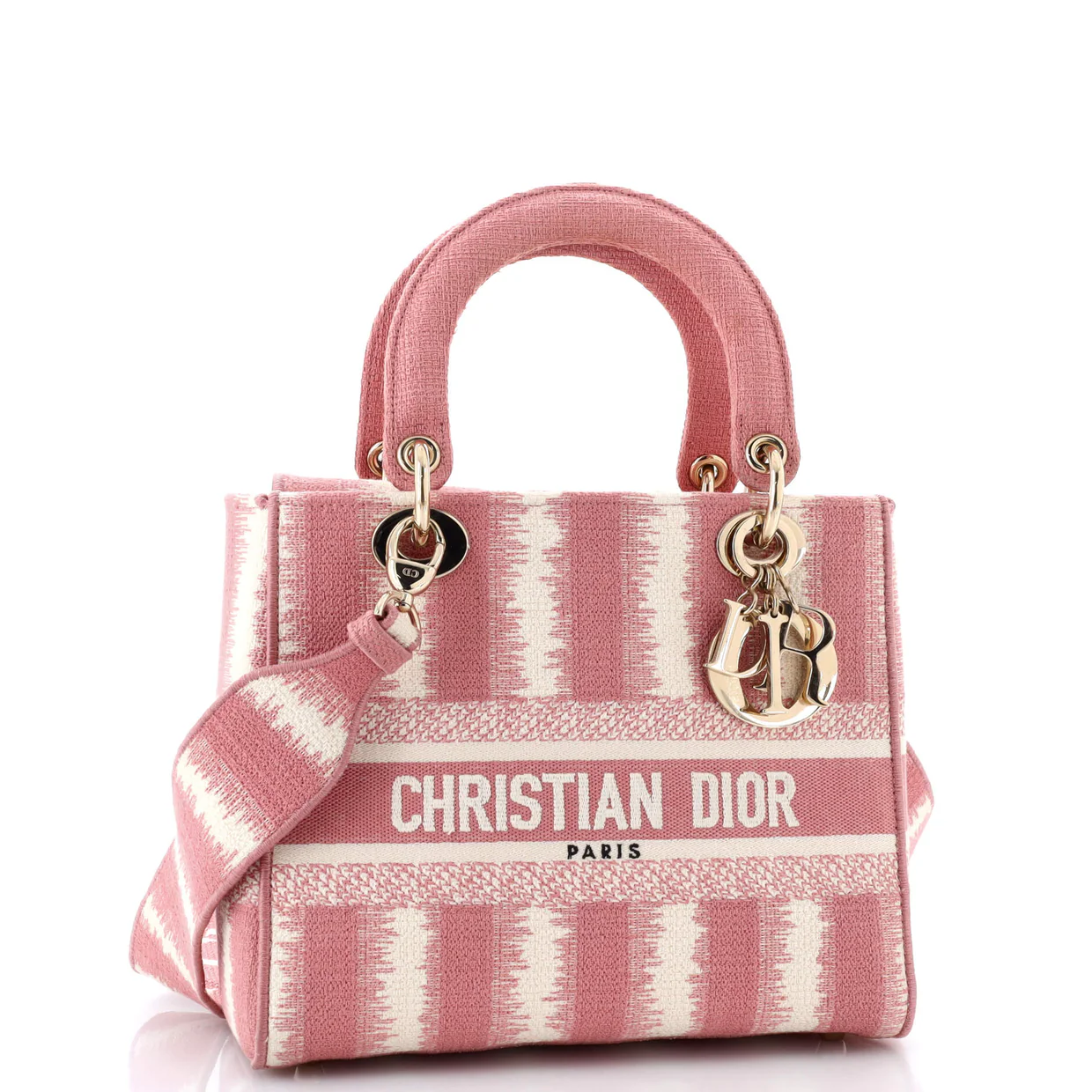 Lady D-Lite Bag Striped Canvas Medium - Deep Luxury