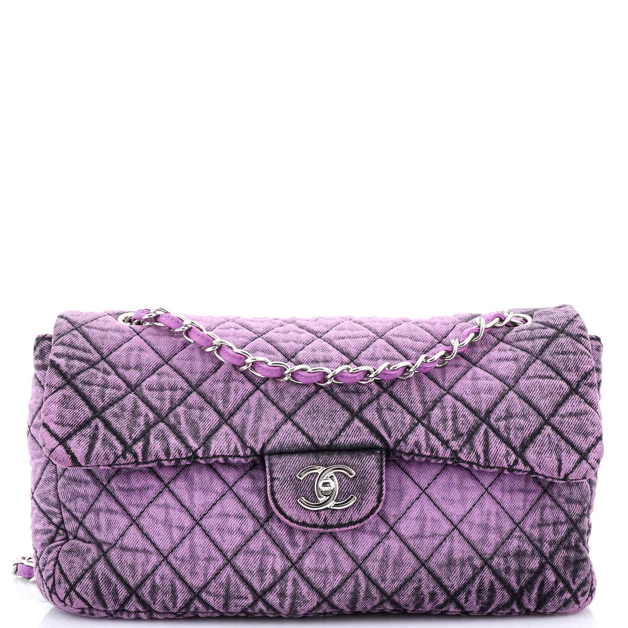 Denimpression Flap Bag Quilted Distressed Denim Medium - Deep Luxury