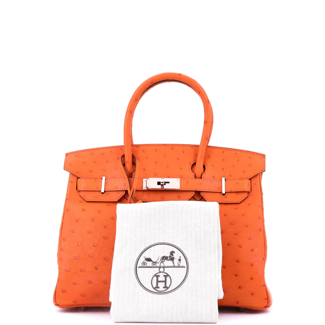 Birkin Handbag Tangerine Ostrich with Palladium Hardware 30 - Deep Luxury