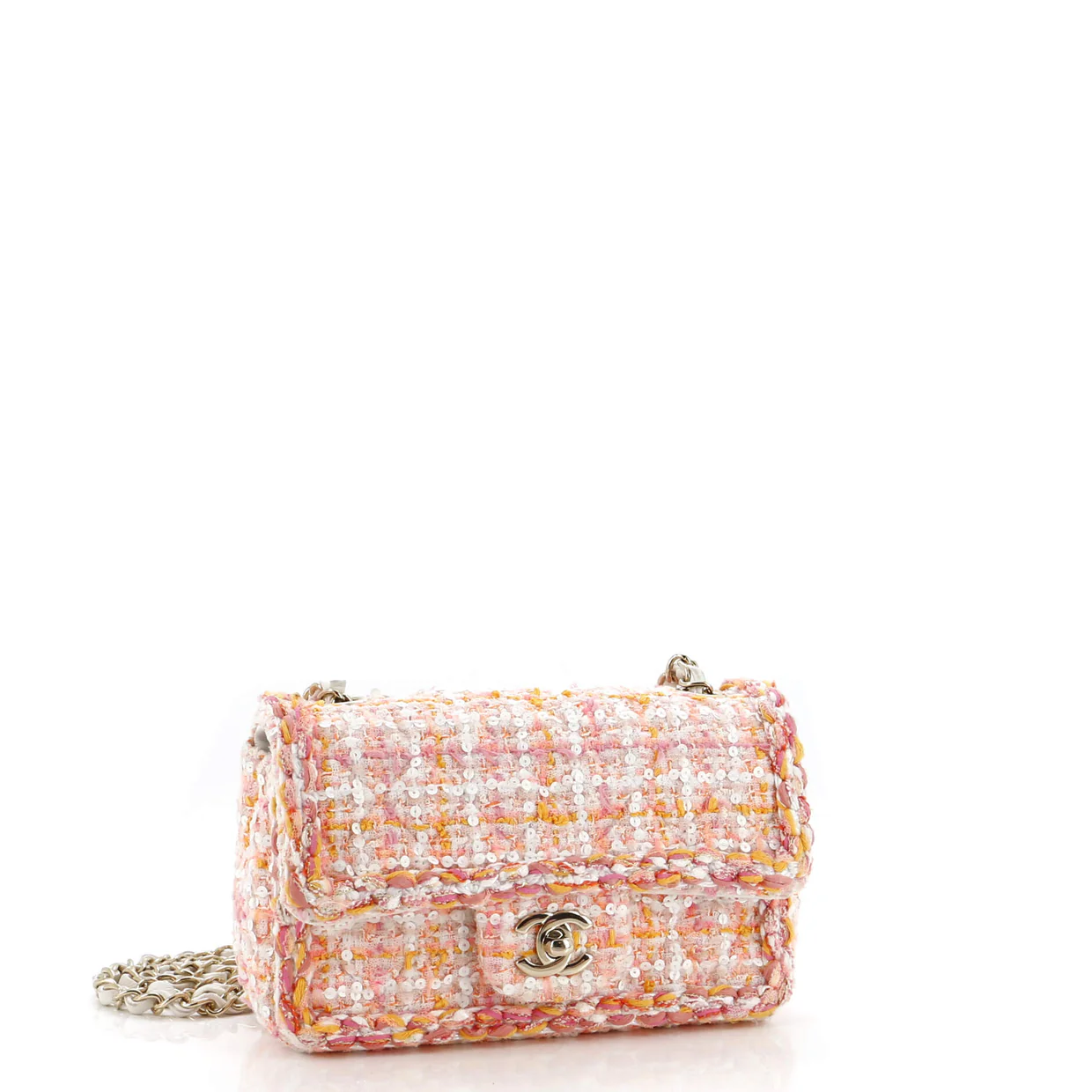 Classic Single Flap Bag Braided Quilted Tweed with Sequins Mini - Deep Luxury