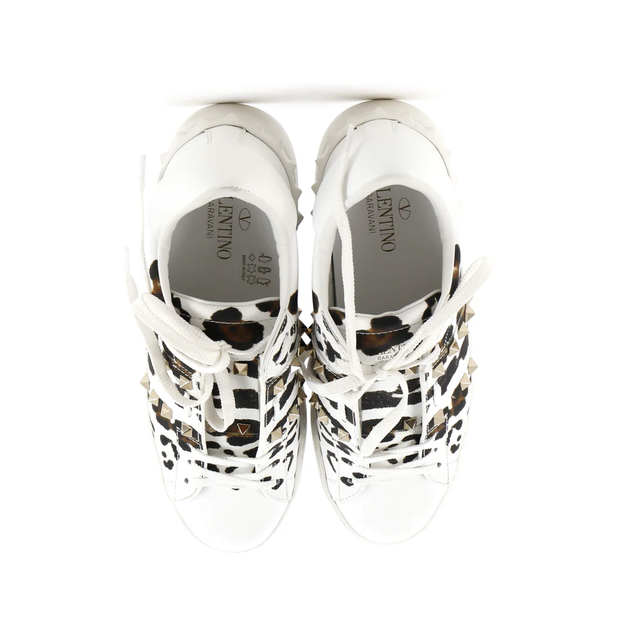 Women's Rockstud Open Sneakers Printed Leather - Deep Luxury