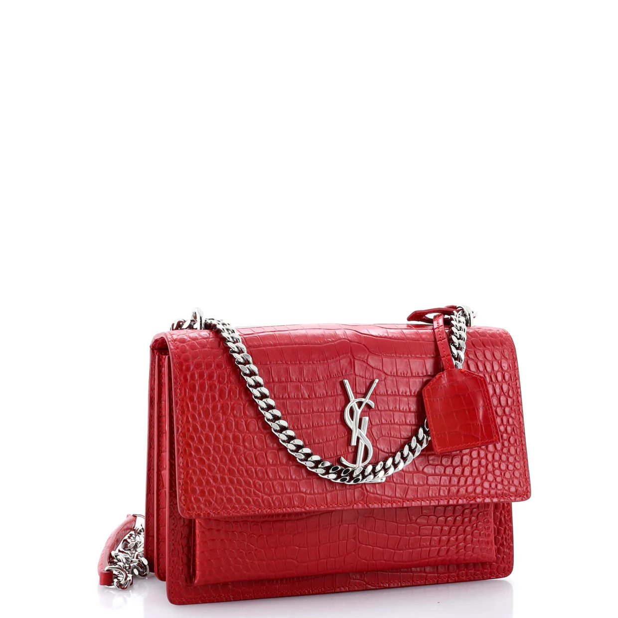 Sunset Crossbody Bag Crocodile Embossed Leather Medium - Deep Luxury