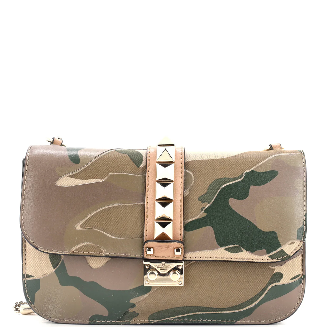 Glam Lock Shoulder Bag Camo Leather and Canvas Medium - Deep Luxury