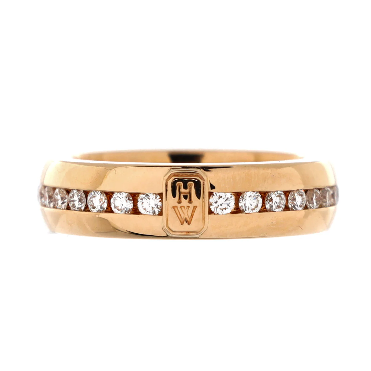 HW Logo Band Ring 18K Rose Gold and Diamonds - Deep Luxury