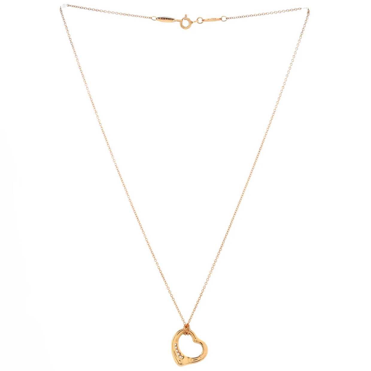 Elsa Peretti Open Heart 5 Diamonds Pendant Necklace 18K Rose Gold with Diamonds - Deep Luxury