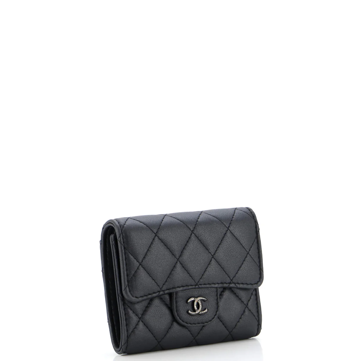 So Black CC Compact Classic Flap Wallet Quilted Lambskin - Deep Luxury