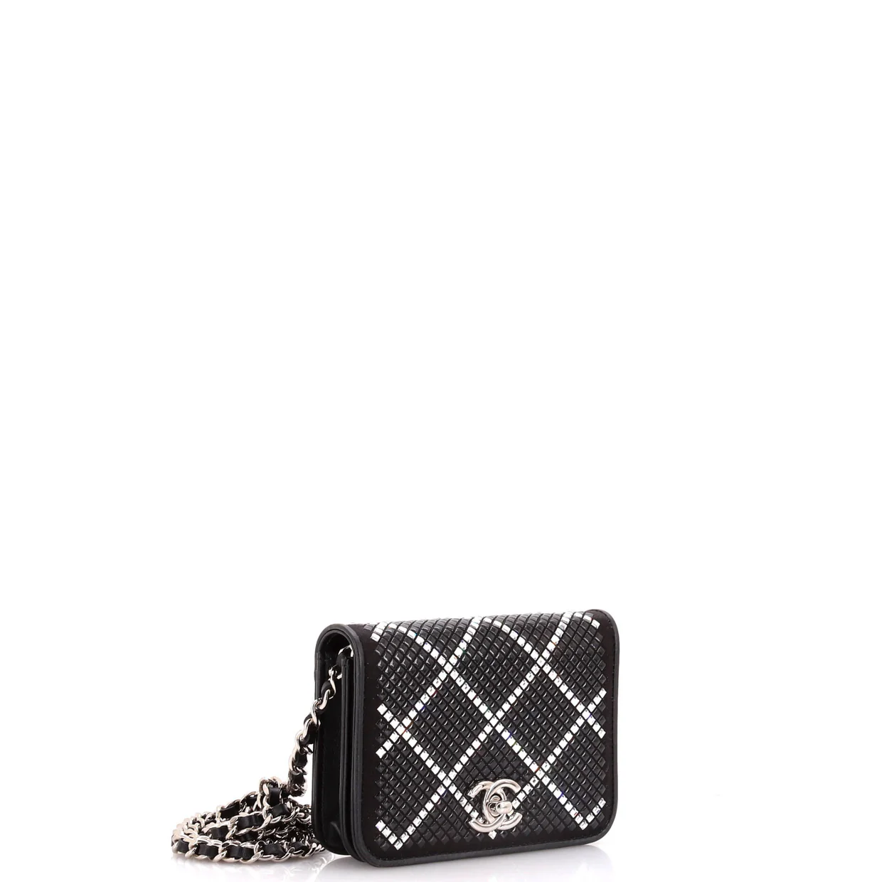 CC Flap Card Holder on Chain Strass Embellished Satin Mini - Deep Luxury