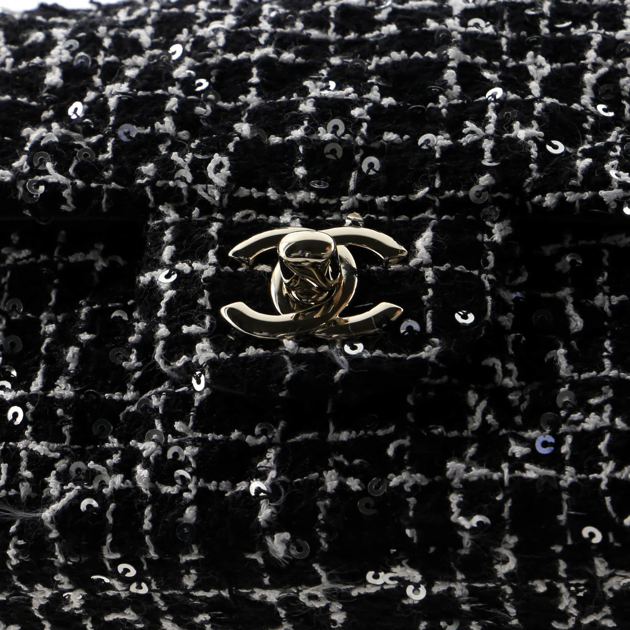 Classic Single Flap Top Handle Bag Quilted Tweed with Sequins Mini - Deep Luxury