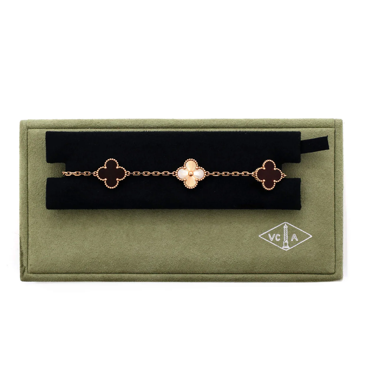 Vintage Alhambra 5 Motifs Bracelet Guilloche 18K Rose Gold and Carnelian - Deep Luxury