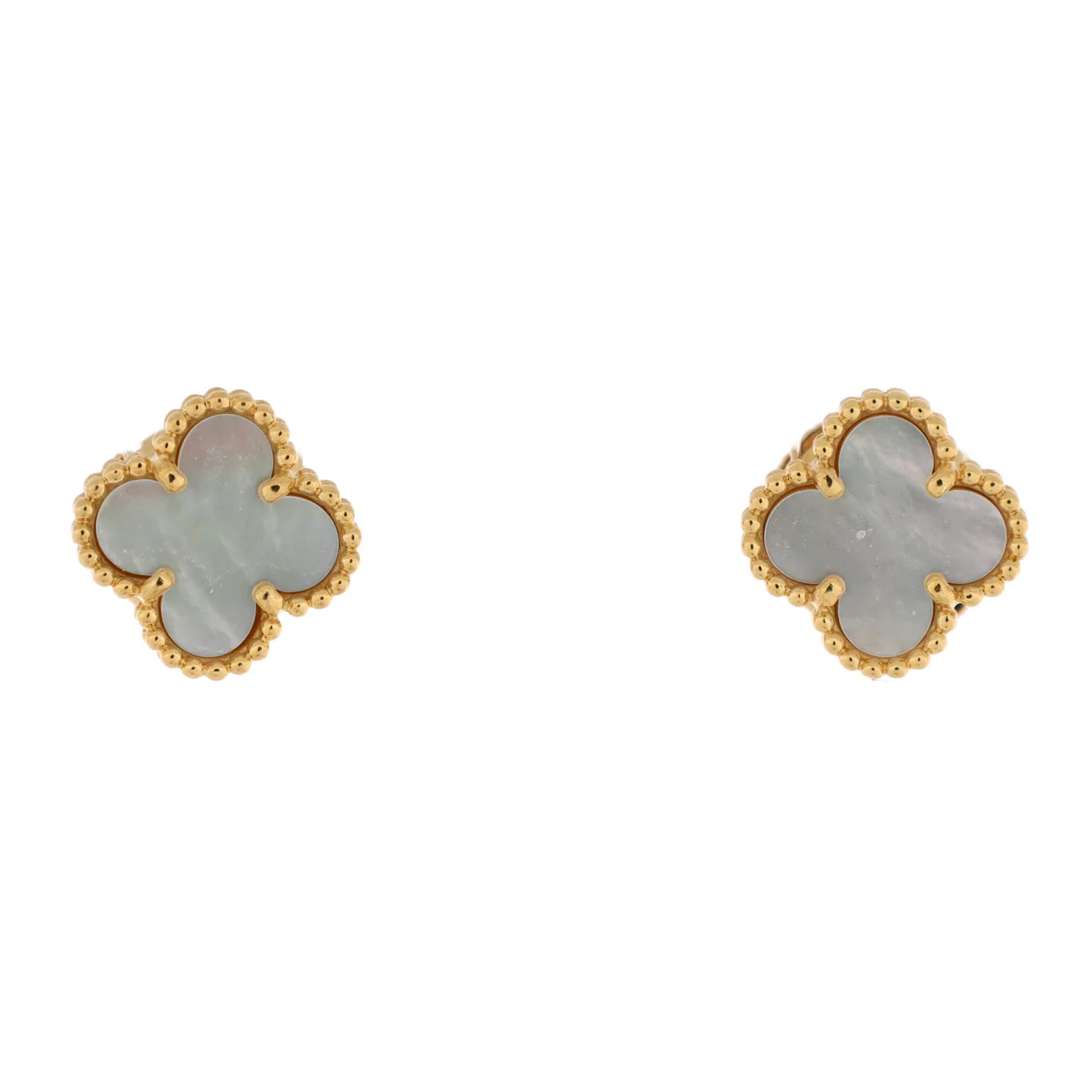 Sweet Alhambra Stud Earrings 18K Yellow Gold and Mother of Pearl - Deep Luxury
