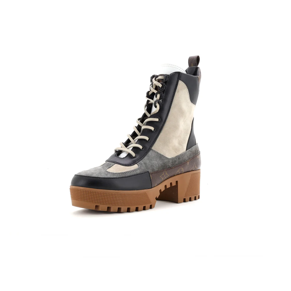 Women's Laureate Platform Desert Boots Suede with Monogram Canvas - Deep Luxury