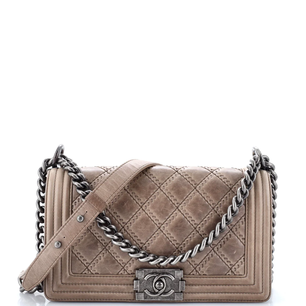 Double Stitch Boy Flap Bag Quilted Calfskin Old Medium - Deep Luxury