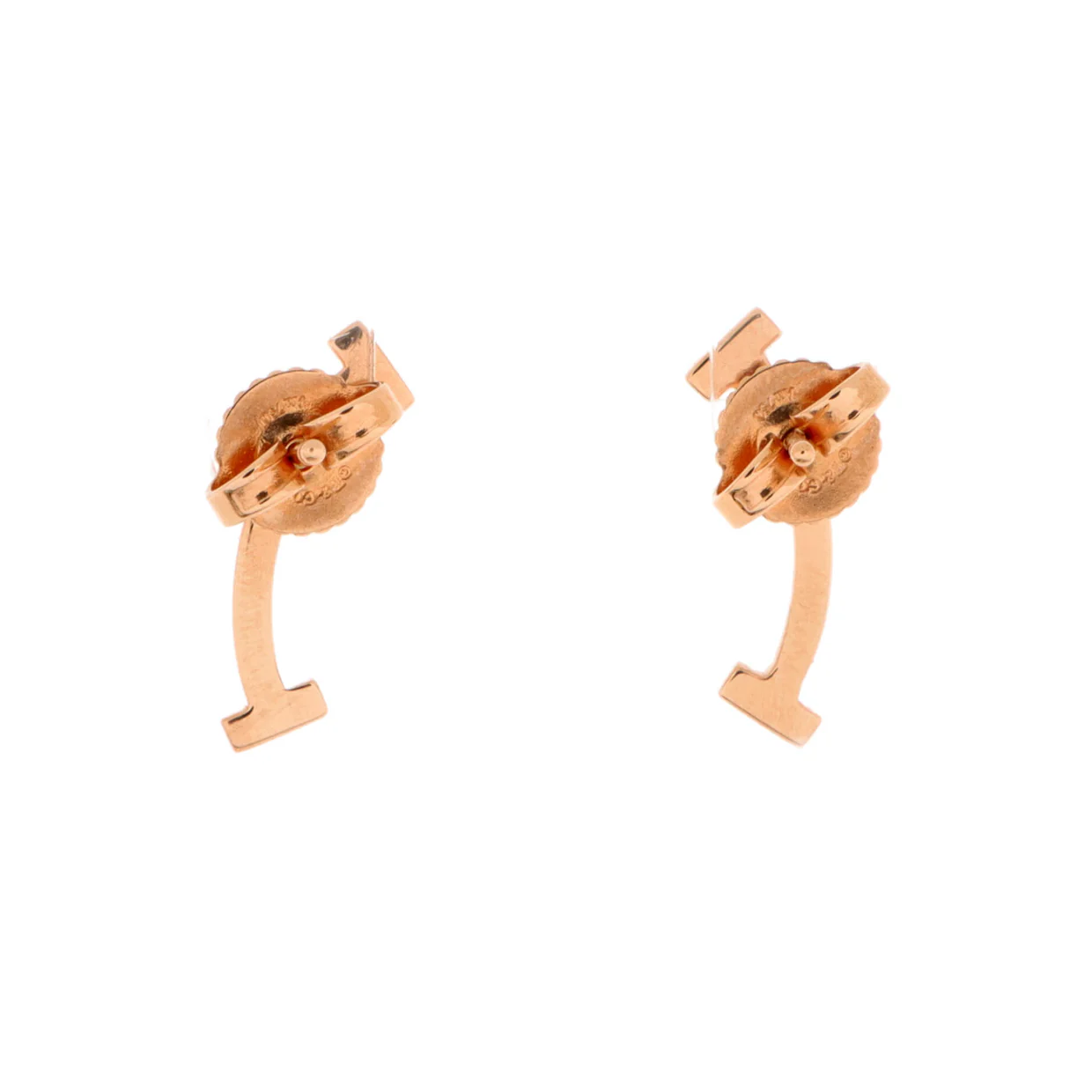 T Smile Stud Earrings 18K Rose Gold and Pink Sapphires - Deep Luxury