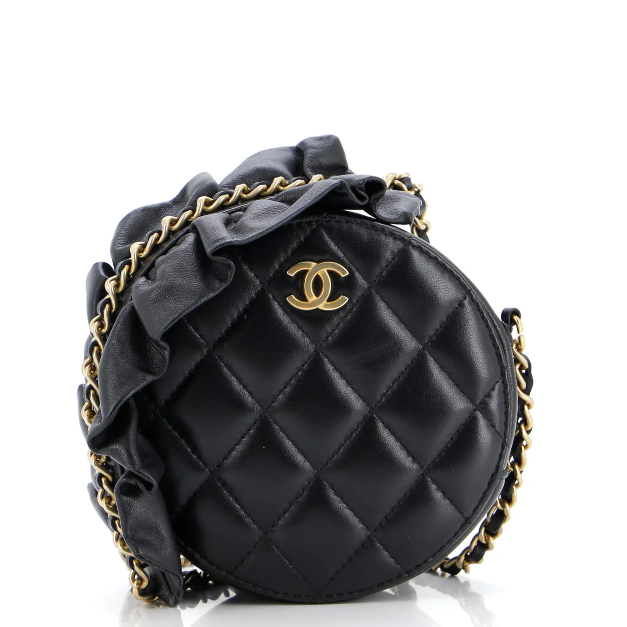 Romance Round Clutch with Chain Quilted Lambskin - Deep Luxury