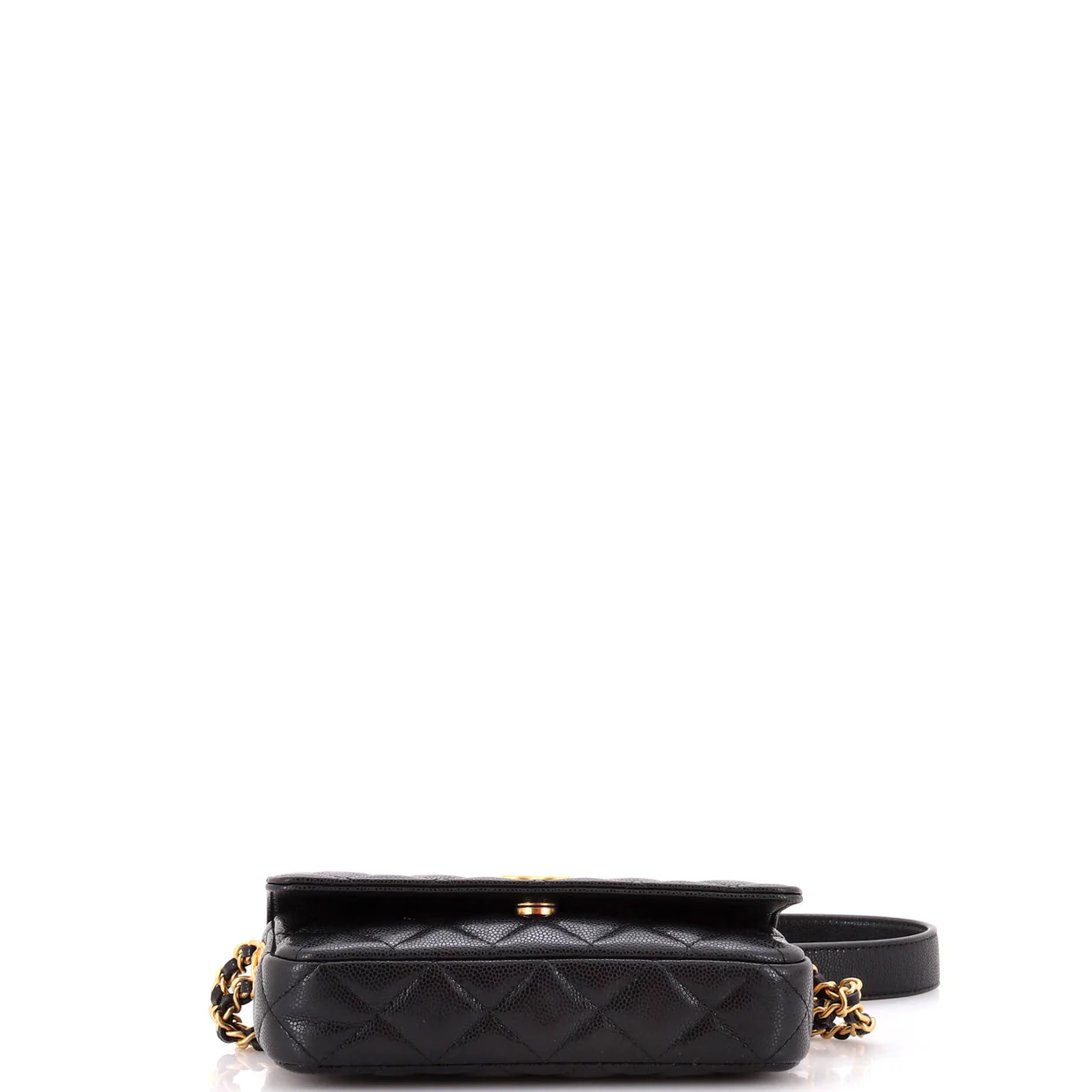 Twist Your Buttons Flap Clutch with Chain Quilted Caviar - Deep Luxury