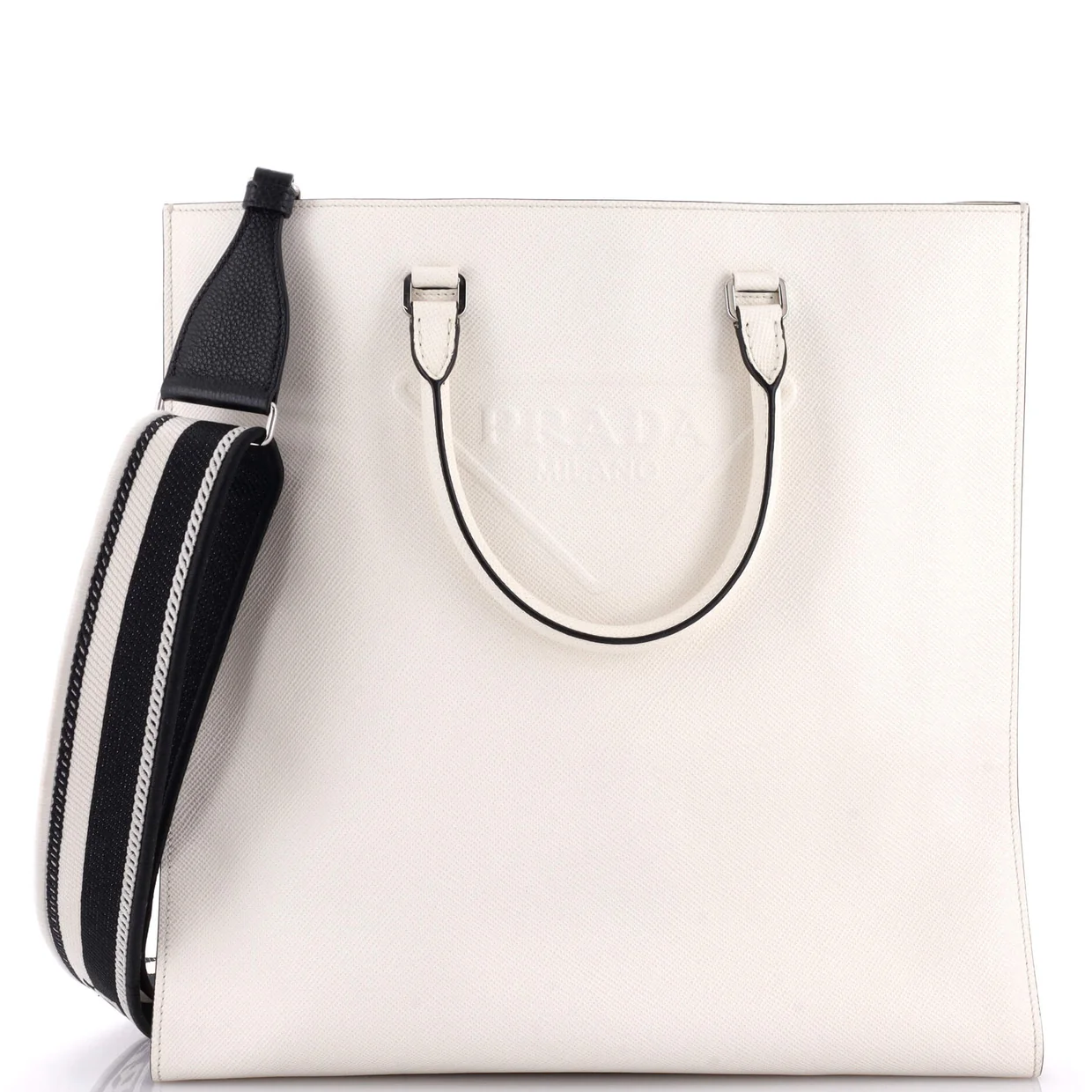 Triangle Logo Convertible Open Tote Saffiano Leather Large - Deep Luxury