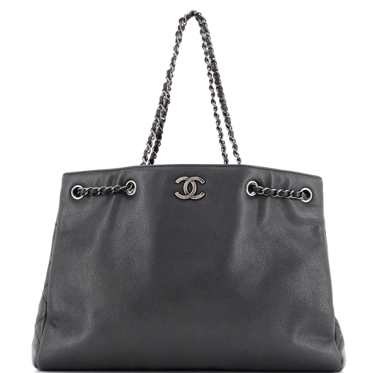 Woven Chain Shopping Tote Caviar Large - Deep Luxury