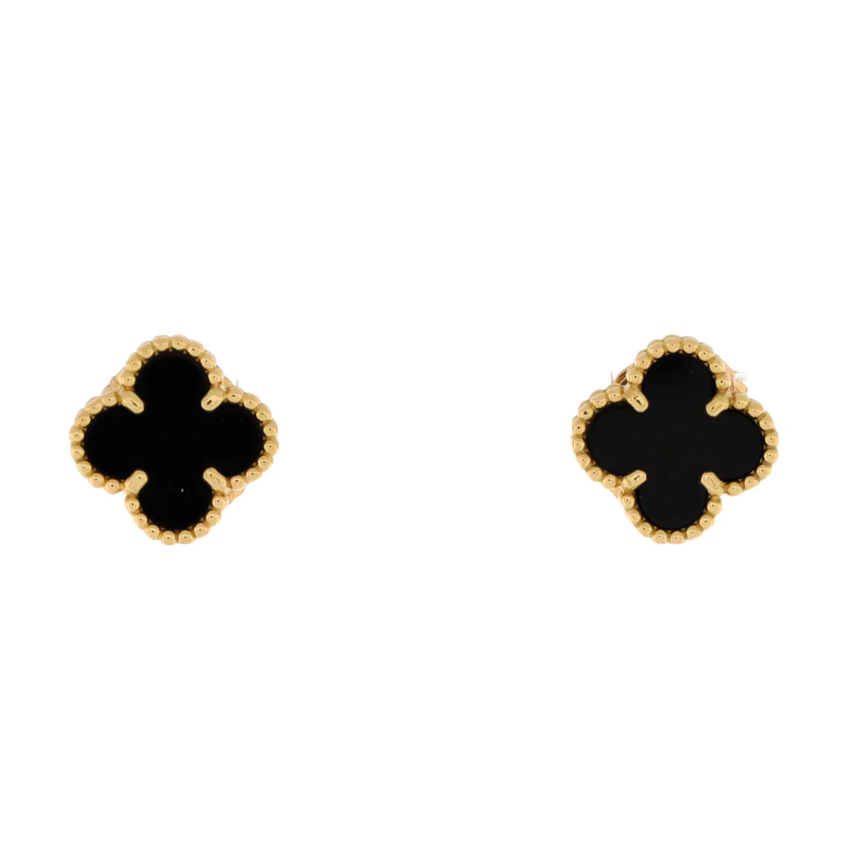 Sweet Alhambra Stud Earrings 18K Yellow Gold and Onyx - Deep Luxury