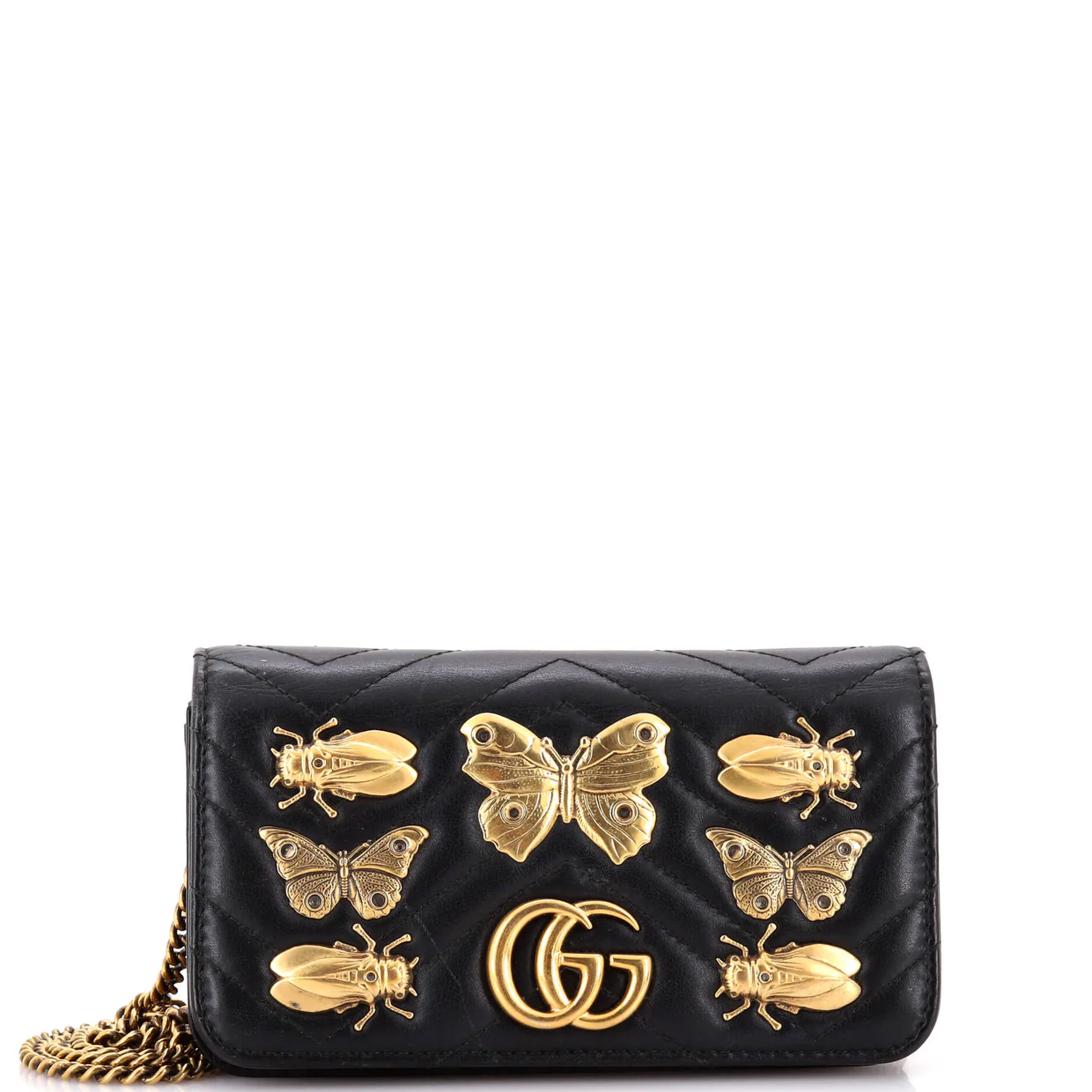 GG Marmont Chain Flap Bag Embellished Matelasse Leather Mini - Deep Luxury