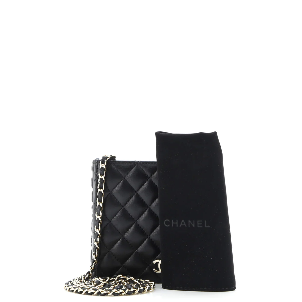 CC Book Card Holder with Chain Quilted Lambskin - Deep Luxury