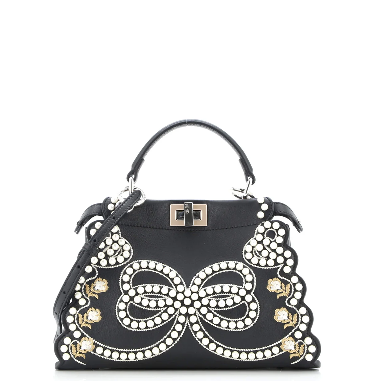 Peekaboo Bag Pearl Embellished Leather Mini - Deep Luxury