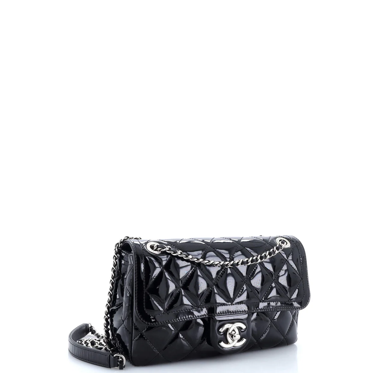Coco Shine Flap Bag Quilted Patent Small - Deep Luxury