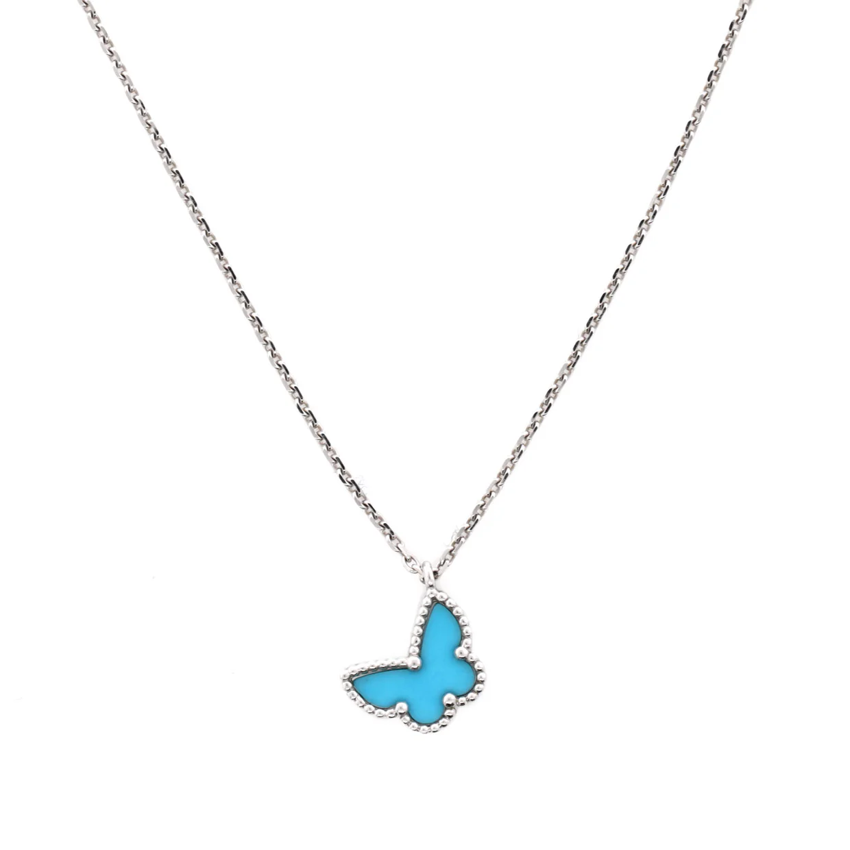 Sweet Alhambra Butterfly Pendant Necklace 18K White Gold with Turquoise - Deep Luxury