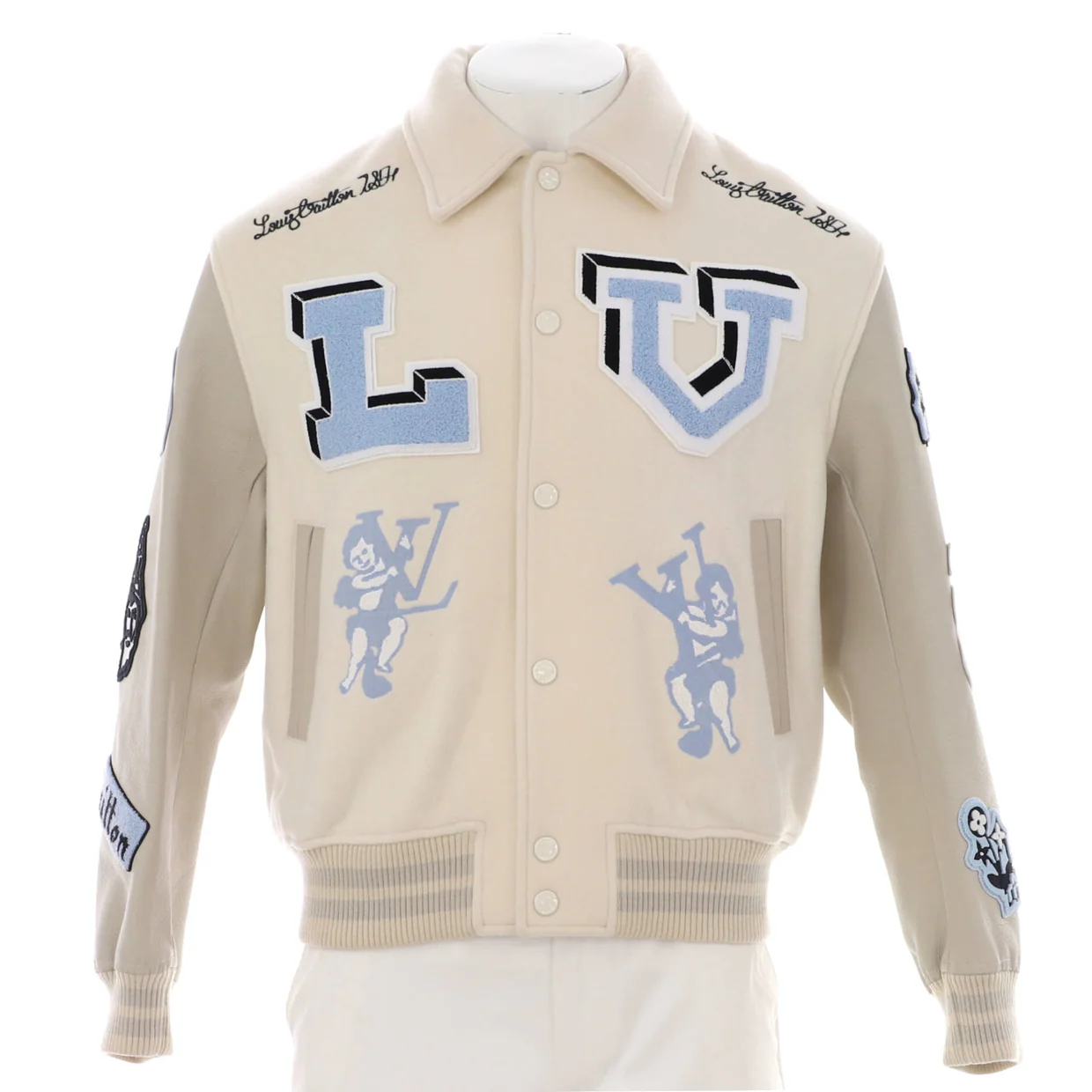 Men's Multi Patches Varsity Jacket Wool and Leather - Deep Luxury