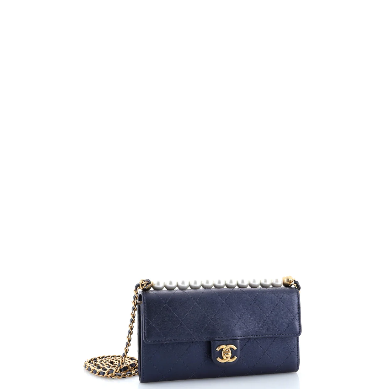 Chic Pearls Clutch with Chain Quilted Goatskin - Deep Luxury