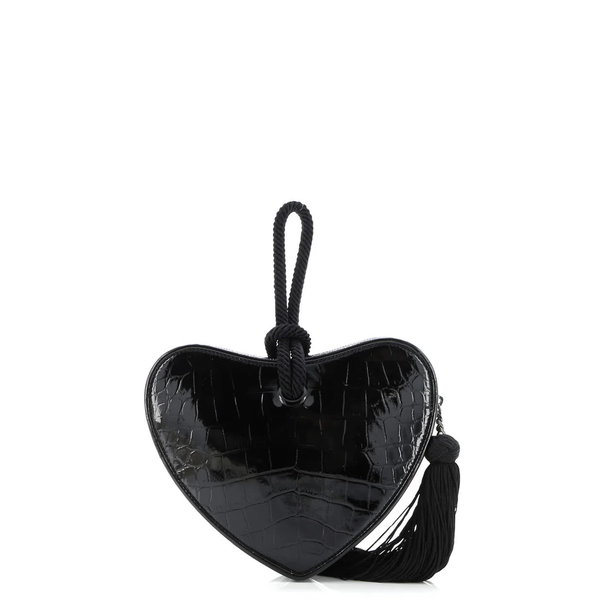 Heart Tassel Clutch Crocodile Embossed Patent - Deep Luxury