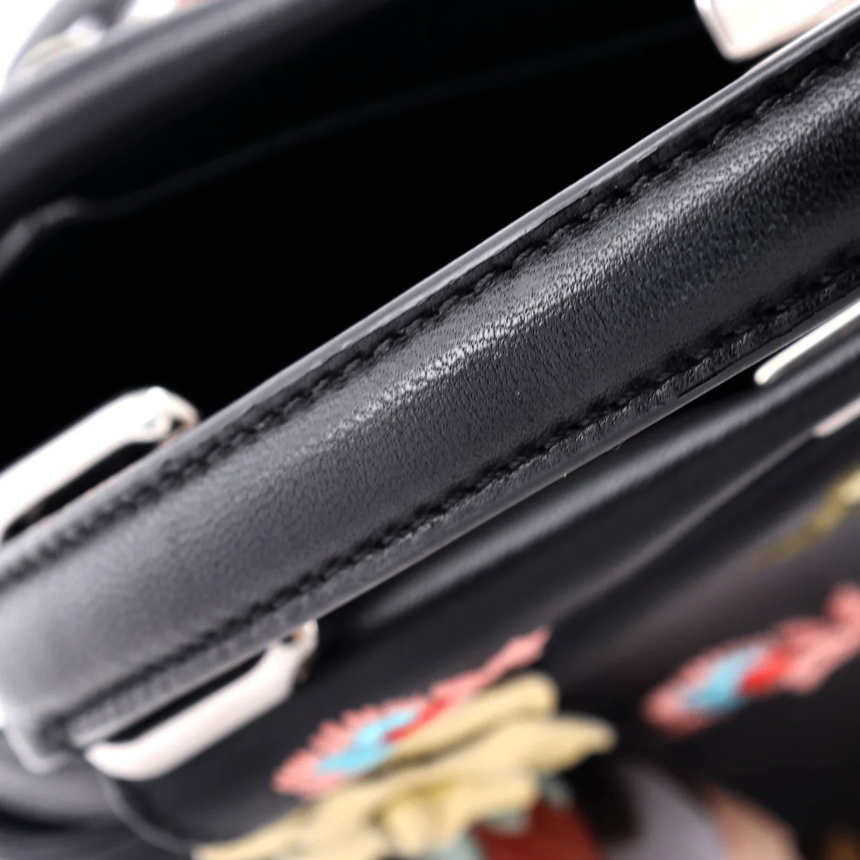 Peekaboo Bag Embroidered Leather with Floral Applique Mini - Deep Luxury