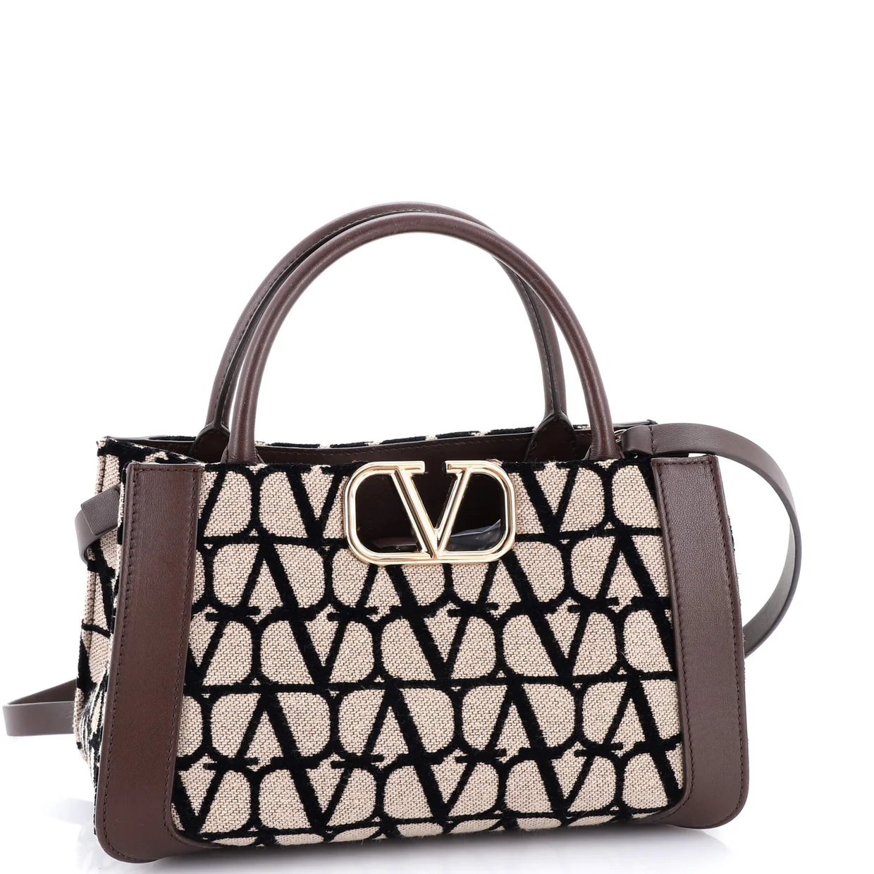 VLogo Shopper Tote Toile Iconograph Fabric with Leather Small - Deep Luxury