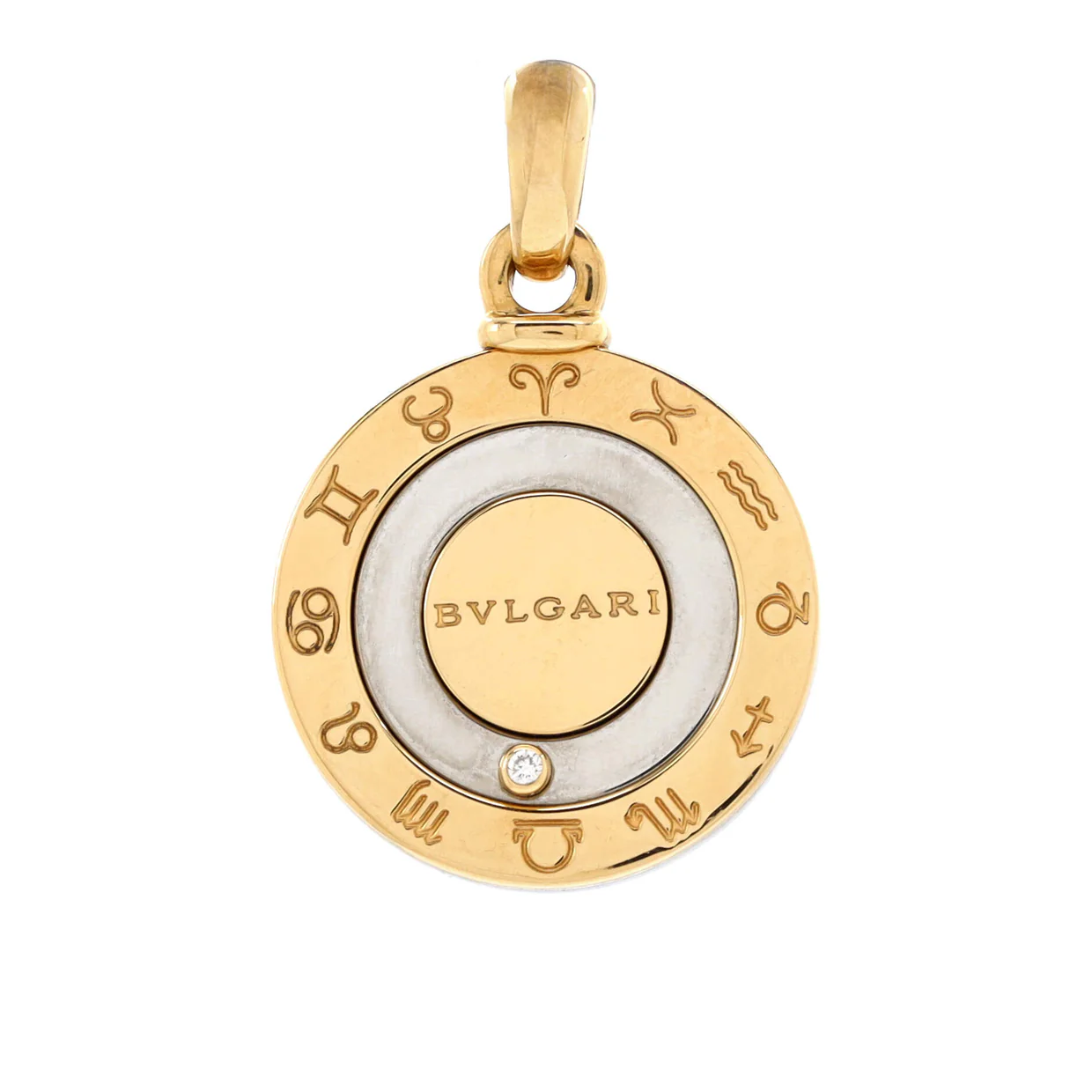 12 Months Horoscope Movable Round Pendant Charm Pendant u0026 Charms 18K Yellow Gold and Stainless Steel with Diamond - Deep Luxury