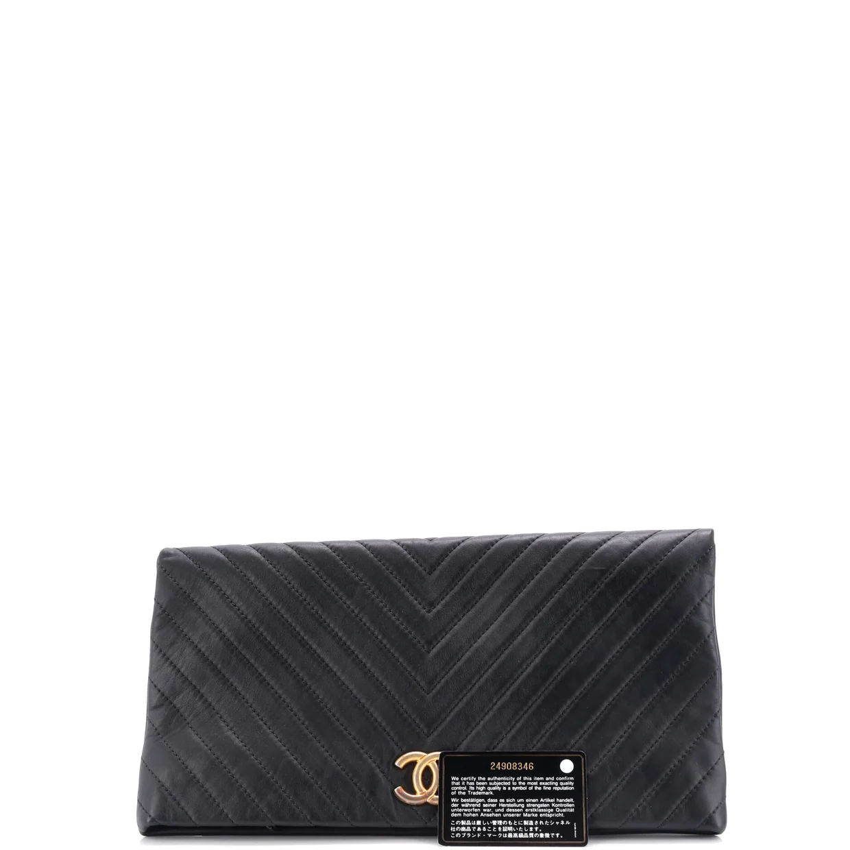 CC Foldover Clutch Chevron Lambskin Large - Deep Luxury