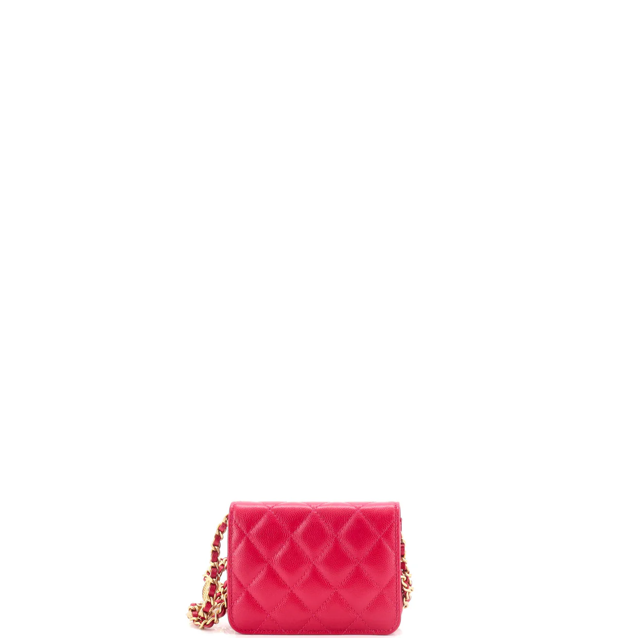 Twist Your Buttons Flap Coin Purse with Chain Quilted Shiny Caviar - Deep Luxury