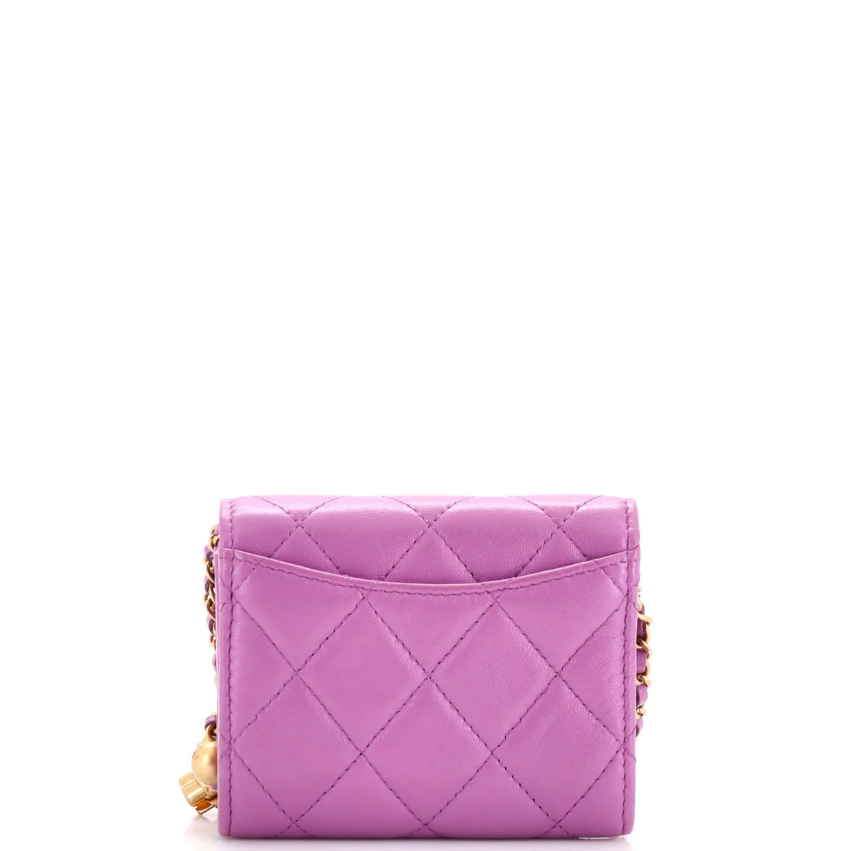 Pearl Crush Card Holder with Chain Quilted Lambskin - Deep Luxury