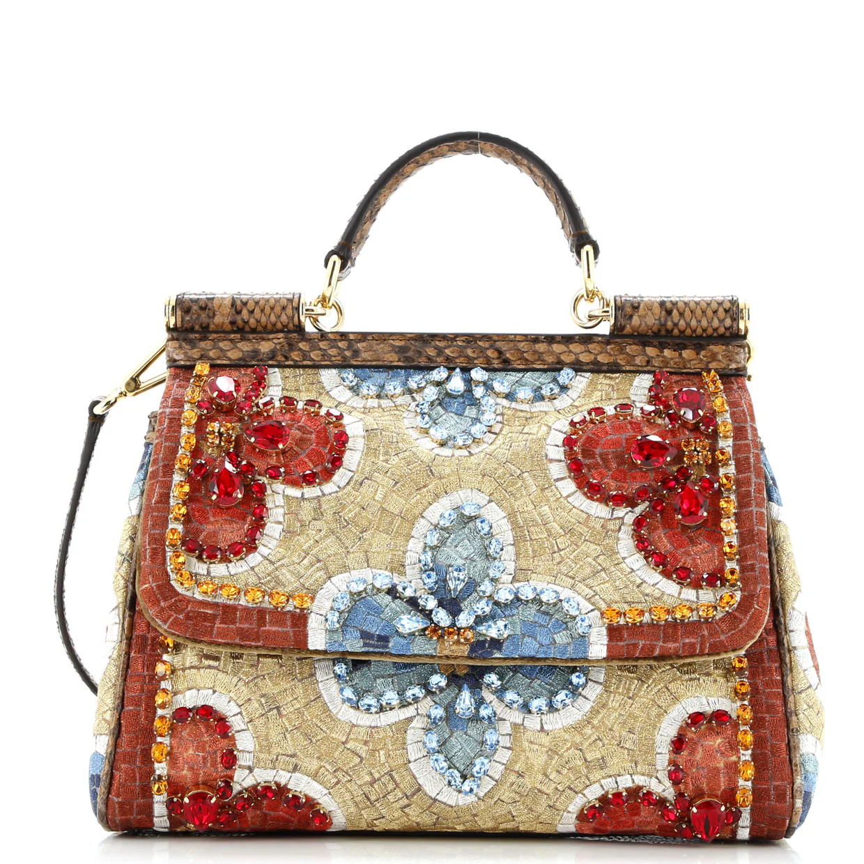 Miss Sicily Bag Crystal Embellished Embroidered Lurex with Python Medium - Deep Luxury