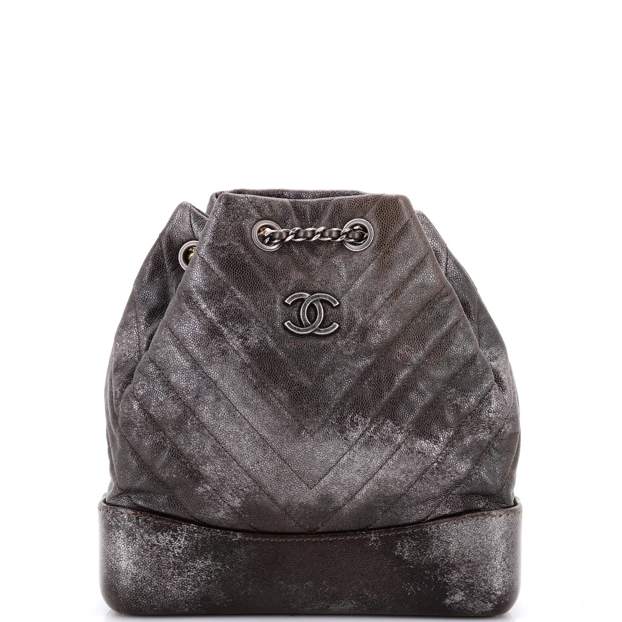 Gabrielle Backpack Chevron Metallic Caviar Small - Deep Luxury