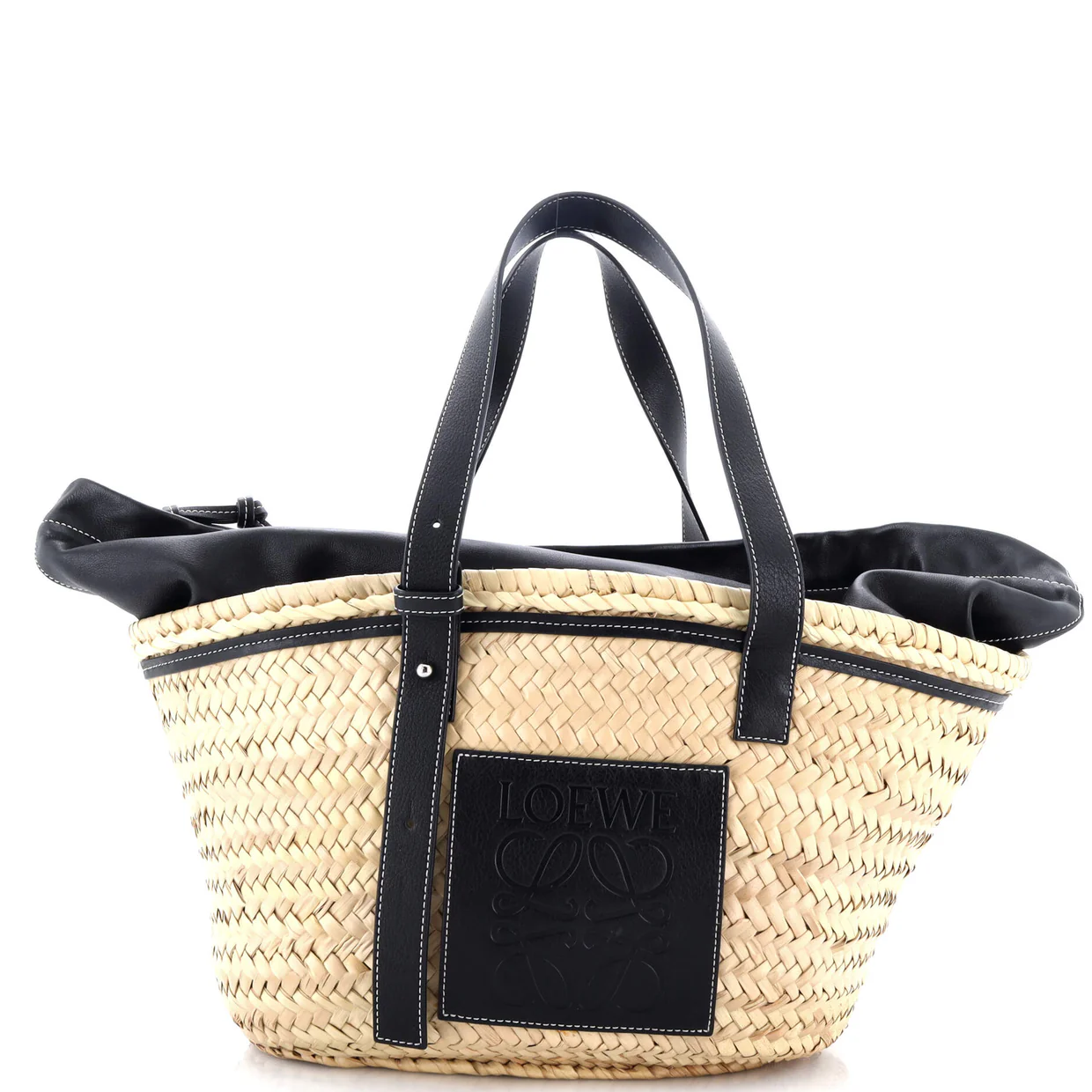 Basket Tote Raffia with Leather Trim Large - Deep Luxury