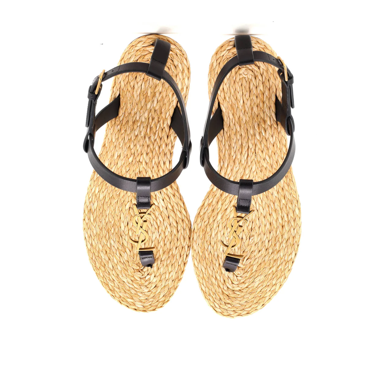 Women's Monogram Thong Sandals Leather and Raffia - Deep Luxury