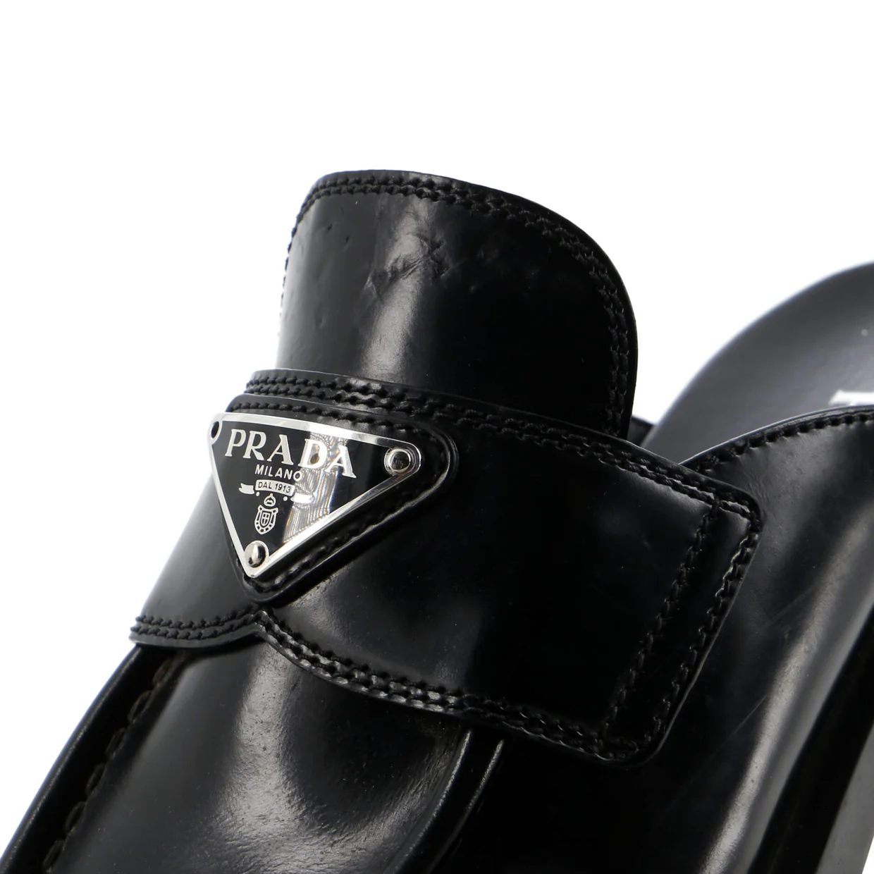 Women's Triangle Logo Slide Mules Leather - Deep Luxury