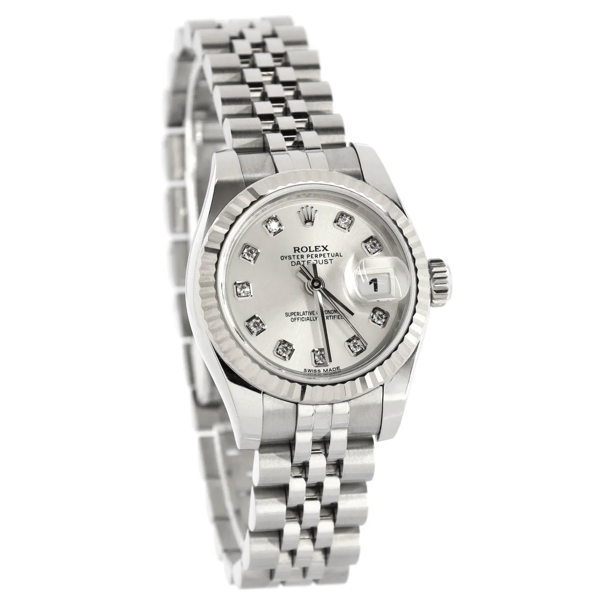 Oyster Perpetual Datejust Automatic Watch Stainless Steel and White Gold with Diamond Markers 26 - Deep Luxury