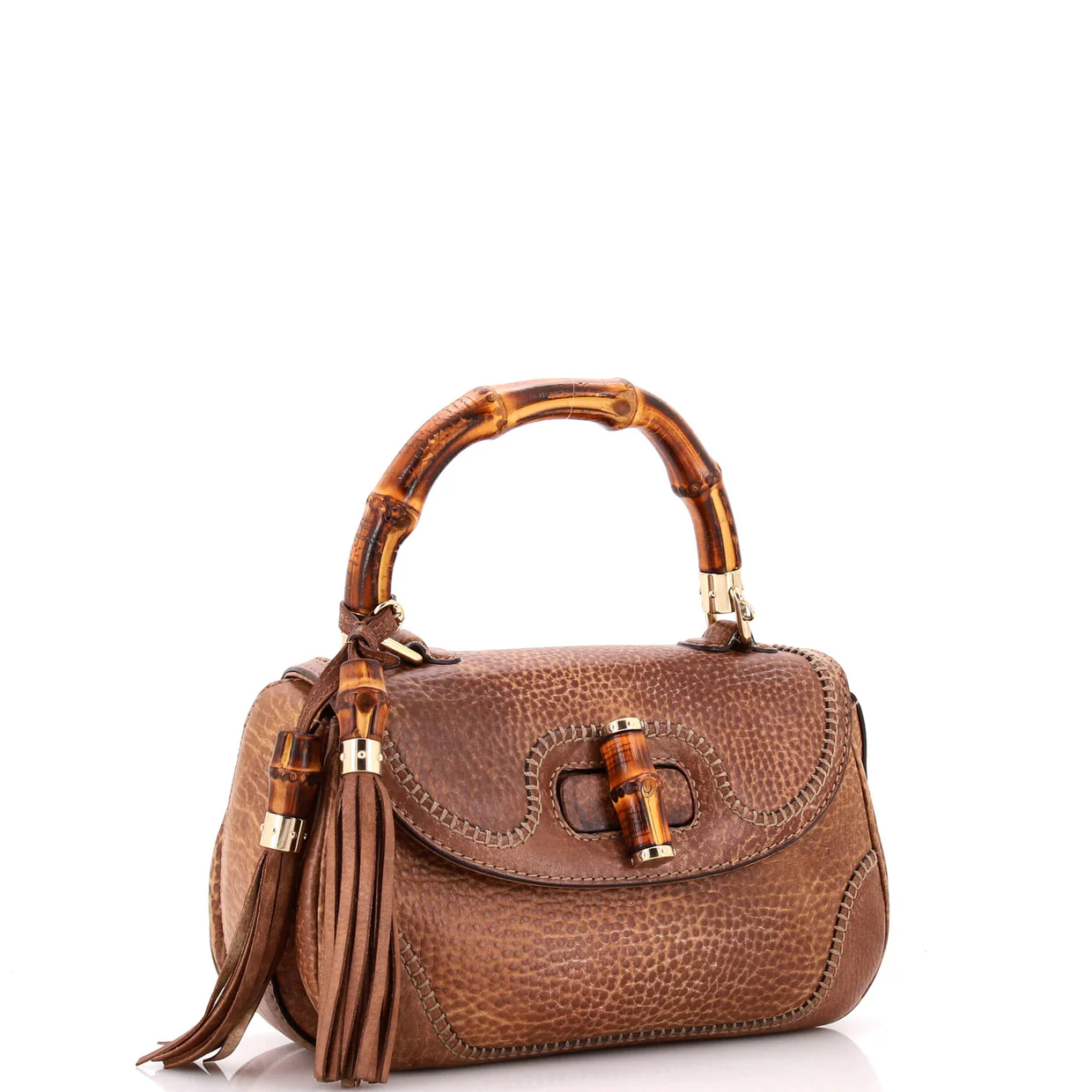 New Convertible Bamboo Top Handle Bag Leather Medium - Deep Luxury