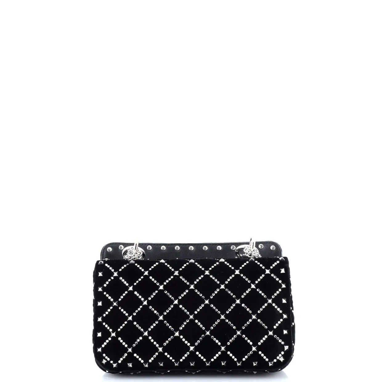 Rockstud Spike Flap Bag Crystal Embellished Quilted Velvet Small - Deep Luxury
