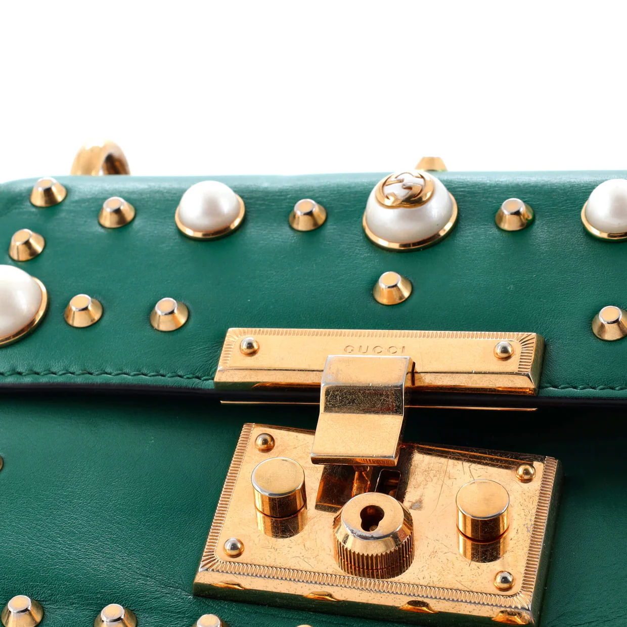 Pearly Padlock Shoulder Bag Studded Leather Small - Deep Luxury