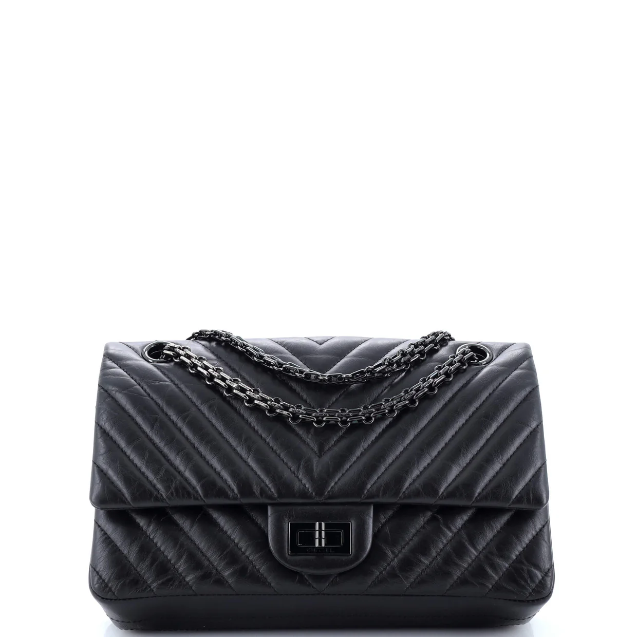 So Black Reissue 2.55 Flap Bag Chevron Aged Calfskin 225 - Deep Luxury