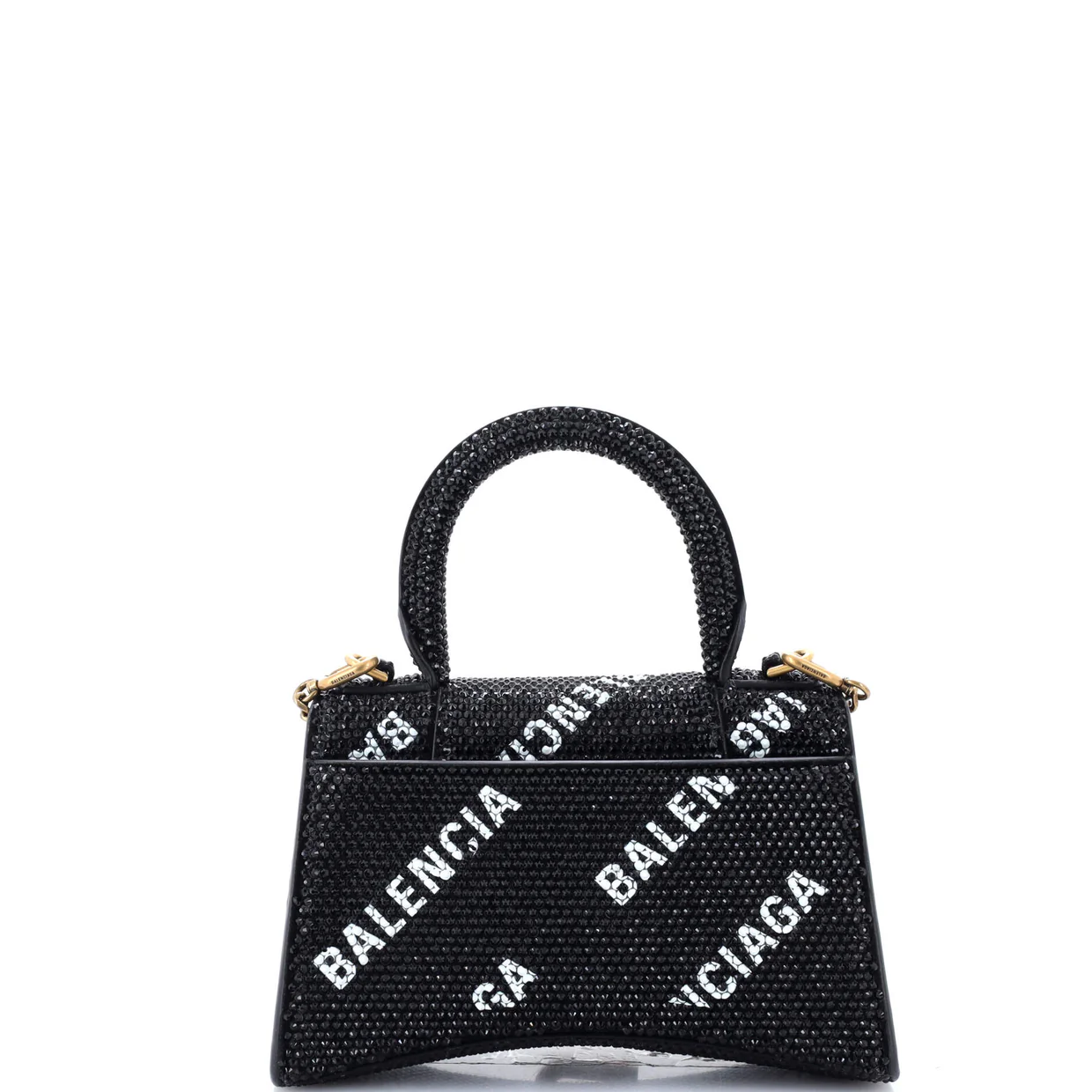 Hourglass Top Handle Bag Suede and Allover Logo Crystals XS - Deep Luxury